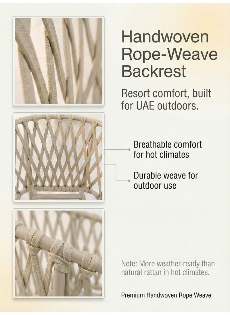صن رايز طقم طاولة وكراسي خارجية 3 قطع من الألمنيوم، طاولة دائرية وكرسيان بحبل منسوج مع وسائد، للشرفة والتراس والحديقة - Image 5
